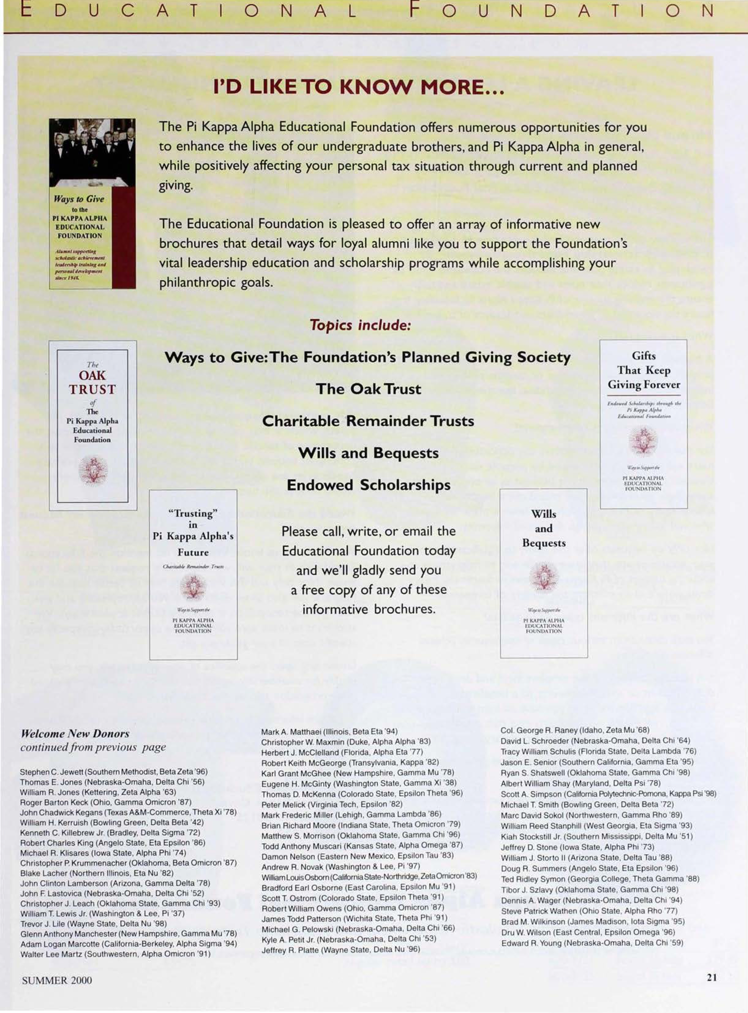 Educational Foundation: I'd Like To Know More..., Summer 2000